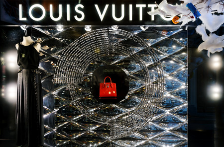 MOSCOW, RUSSIA - NOV 26: Showcase of Louis Vuitton store in New Year. Louis Vuitton is French fashion house, one of world's leading international fashion houses on November 26, 2015 in Moscow, Russiaのeditorial素材