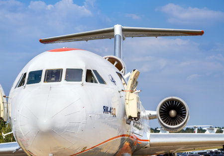 ZHUKOVSKY, RUSSIA - AUG 26, 2015: Airplane shown at International Aerospace Salon MAKS-2015 on...