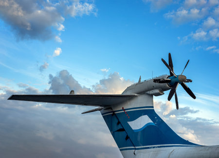 Tail section with propellers of old Soviet ekranoplan in the open air Museum