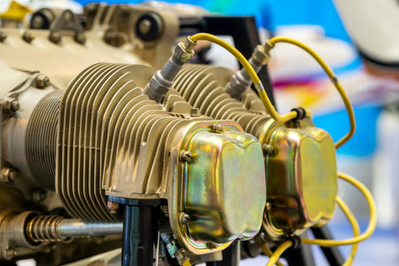 Modern car engine closeup. Fragment of a vehicle with an internal combustion engine