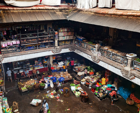 Ubud, Indonesia - 5 September, 2010: Traditional public market with trash in Ubud on Bali