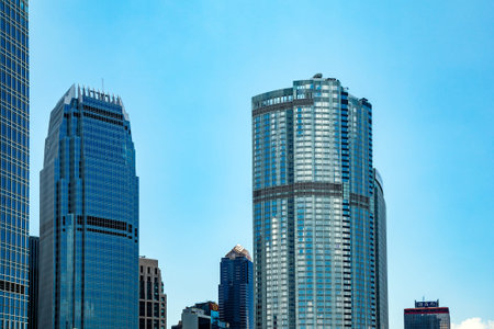 Hong Kong - July 3, 2011: View of modern skyscrapers in heart of megapolis. Hong Kong city is an...