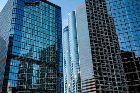 Hong Kong - July 4, 2011: View of modern skyscrapers in heart of megapolis. Hong Kong city is an international financial center, which consists of 112 buildings, standing higher than 180 metersのeditorial素材