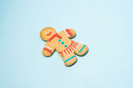 Christmas decoration on blue backdrop. Minimal trendy colors.の写真素材