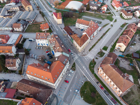 City Koprivnica, Croatia. Panoramic drone photos of the city center taken during the sunset in the...