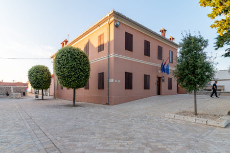 Old buildings in the narrow streets of the historical town in Nin, Croatia. Famous Dalmatia travel city on the Adratic coast.の写真素材