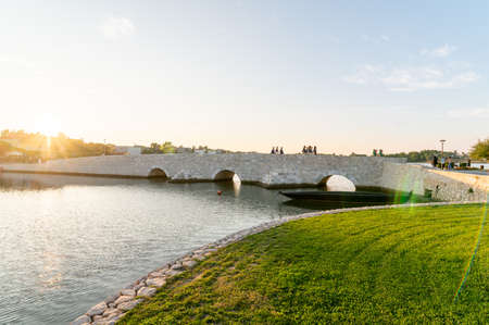Historic bridge in the town of Nin, Dalmatia, Croatia.の写真素材