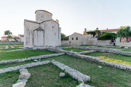 Nin, Croatia. The smallest cathedral in the world, church of the Holy cross, built in the 9th century. Famous landmark.のeditorial素材
