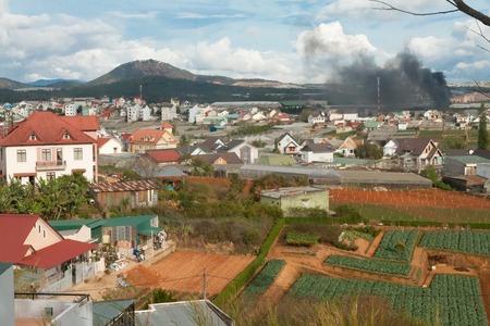 Beautiful houses with tile roofs in Vietnam. Dalat is known as one of the most popular tourist destinations of Vietnam.の写真素材