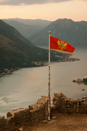 Old church inside Stari Grad, Kotor, Montenegro. Kotor bay and Old Town from Lovcen Mountain. Montenegro.の写真素材