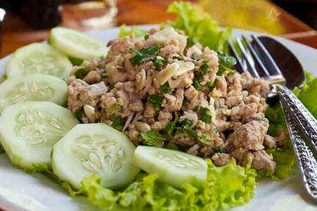 Laab, Lab Boiled Pork Salad, typical food in Laosの写真素材
