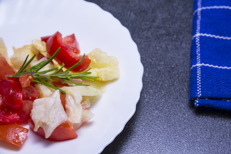 Vegetable salad on the top of the kitchen tableの写真素材