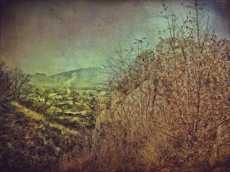 Europen village in the woods in fallの写真素材