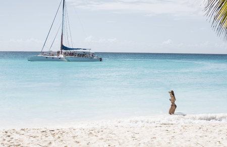 Caribbean sea with turquoise water and palms close to saona islandのeditorial素材