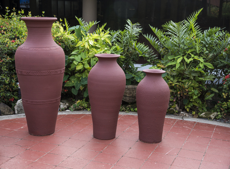 Big decorative  ceramic  handmade vases in interiorの写真素材
