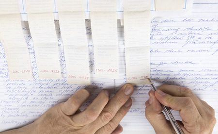 The loss on  financial report from accounting book with pen.の写真素材