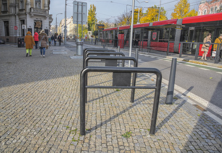 Slovakia, Bratislava - November 5th, 2017. Tram in old townのeditorial素材