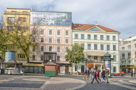 Slovakia, Bratislava - November 5th, 2017 Safarikovo square, buildings from austro-hungarian empireのeditorial素材