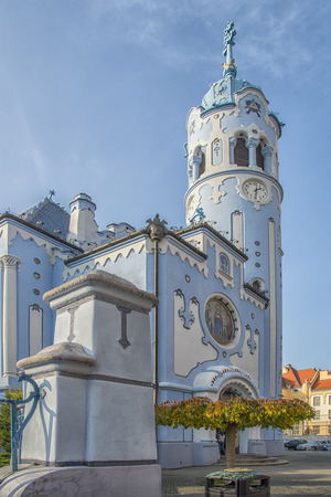 \historic old town, buildings from austro-hungarian empire. Blue church.の写真素材