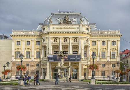 Slovakia, Bratislava - November 5th, 2017 historic old town, buildings from austro-hungarian empire. Slovak national theatreのeditorial素材