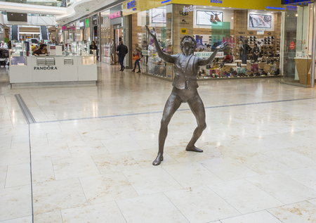 Slovakia, Bratislava - November 5th, 2017 Modern architecture in Shopping centre Eurovia with art statuesのeditorial素材