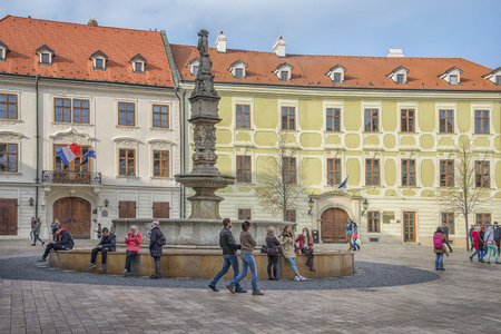 Slovakia, Bratislava - November 5th, 2017 historic old town, buildings from austro-hungarian empire. Main square.のeditorial素材