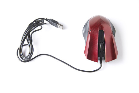 Computer mouse with USB cable connection on the white backgroundの写真素材