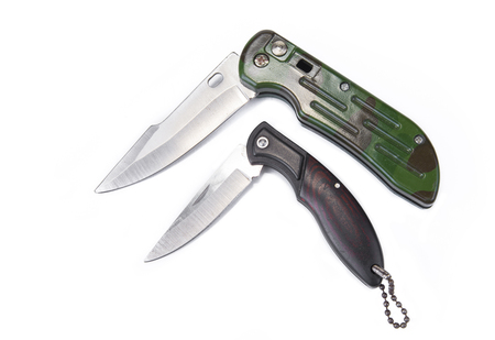 Penknife or army pocket knife on the white backgroundの写真素材