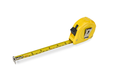 Yellow rolling meter on the white backgroundの写真素材