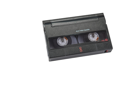 8mm video format cassette on the white backgroundの写真素材