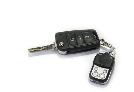 Car key with garage remote control on the whiteの写真素材