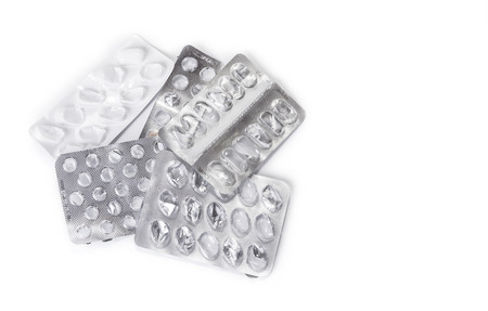 Empty pack of pill blister on the white. Bad health conceptの写真素材