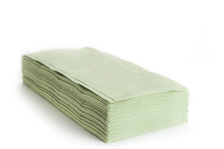 Stack of green paper towel on the whiteの写真素材