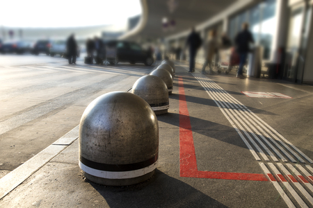 Concrete barriers for stopping to enter airport building in Viennaの写真素材