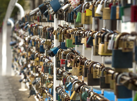 Love lock on the bridge in townのeditorial素材