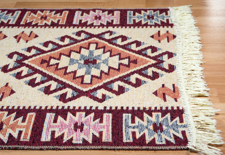 Folk seamless  geometric pattern ornaments on the carpet. Traditional carpet design