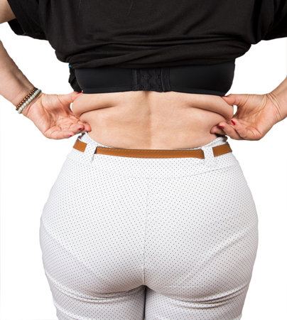 Fat mature woman. Overweight and obesity concept