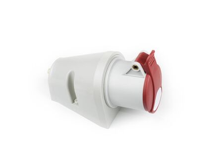 380 volt socket plug on a white backgroundの写真素材