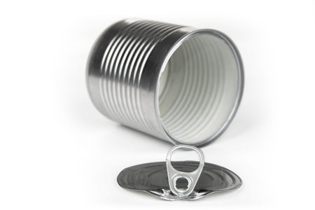 Empty food tin can on a white. Recycle concept