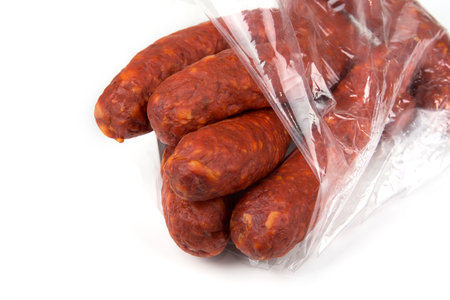 Home made smoked sausages on a whiteの写真素材