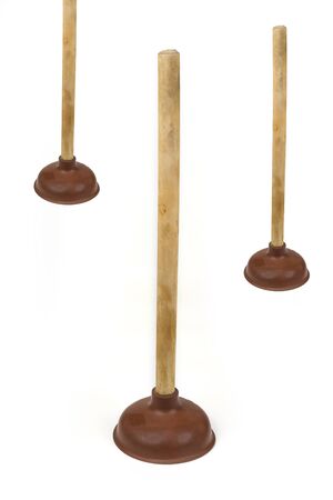 Rubber plunger with a long wooden handleの写真素材