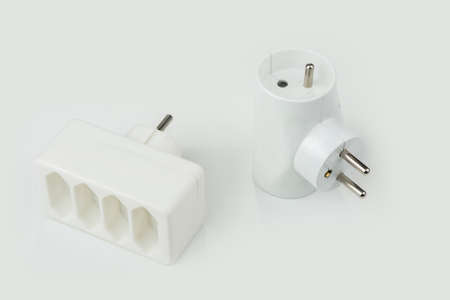 220V electric splitter on a white backgroundの写真素材