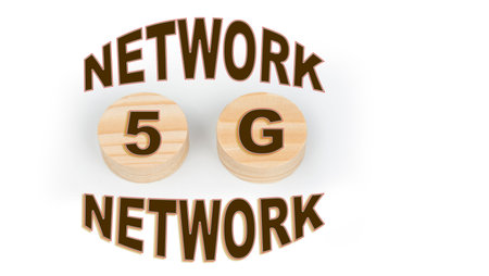 5G network technology on a wooden circlesの写真素材