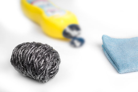 Stainless Steel Wool Scrubber Sponge for kitchen cleaningの写真素材