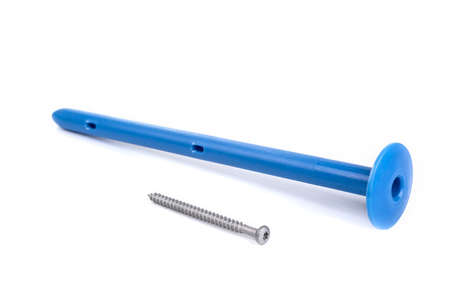 Long Plastic insulation roof dowel on a whiteの写真素材