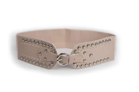 Fashionable woman belts on a white backgroundの写真素材