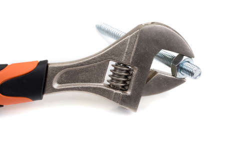Adjustable wrench key on a white backgroundの写真素材