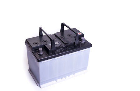 Car battery for a diesel car on a  white