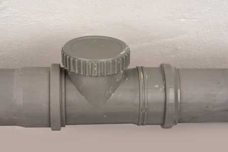 Screw cap on sewage pvc pipe for cleaningの写真素材
