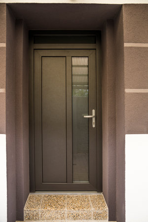 Gray enterance door in a private houseの写真素材